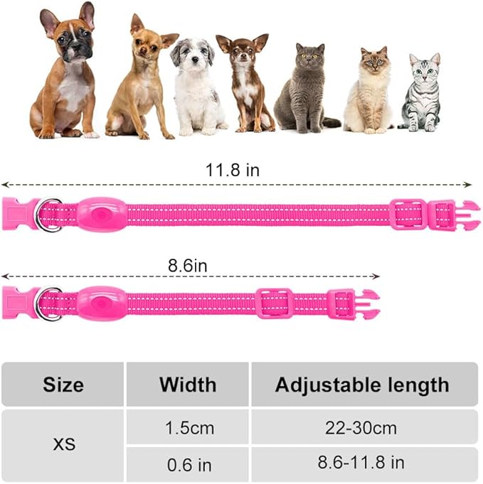 Light Up Dog Collar for Small Dogs - LED Dog Collar Rechargeable Adjustable Puppy Collars, Glow in The Dark Dog Lights for Night Walking & Camping (X-Small, Pink)