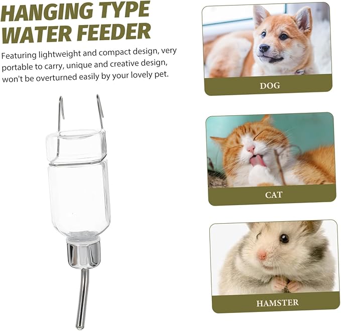 Automatic Pet Water Dispenser Small Transparent Hanging Bottle Pressure Resistant Dog Feeding Tool for Cage Wall Safe Odorless Material for Rabbits and Dogs