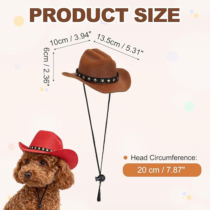Dog Cowboy Hat, Mini Cowboy Hat for Pet with Chin Strap Adjustable Cosplay Cap, (Brown, S), Intended for Dogs and Cats/Halloween Costume/Party Decoration