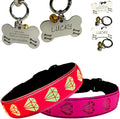 LED Dog Collar with Diamond Pattern, 15 Light Modes, with Bonus Pet ID Tag and Bell (Pink, XL(19.7-23.6"))