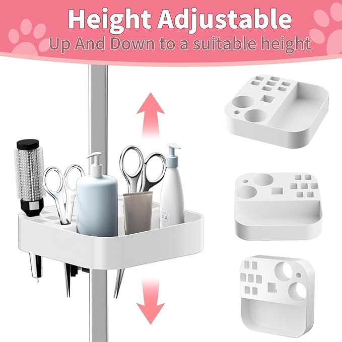 VFK 47" Adjustable Dog Grooming Table with Storage Box & Metal Basket Manual Height-Adjustable Pink Pet Grooming Table for Dogs at Home Use, Waterproof Scratch-Resistant Surface, X-Frame Design