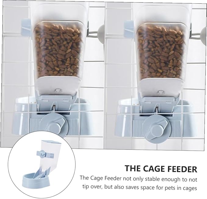 Kisangel 2l Hanging Automatic Dog Feeder Bowl, Blue, Pet Cage Feeder for Puppies and Dogs, Gravity-Operated Food Dispenser for Kennel Use