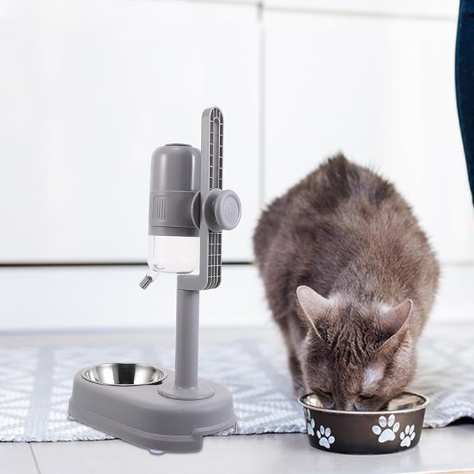 TOYANDONA Double Layer Pet Food and Water Bowl, Stainless Steel Removable Feeder with Automatic Rolling Ball Waterer, Space-Saving Hanging Dog and Cat Feeder for Indoor Cage Use