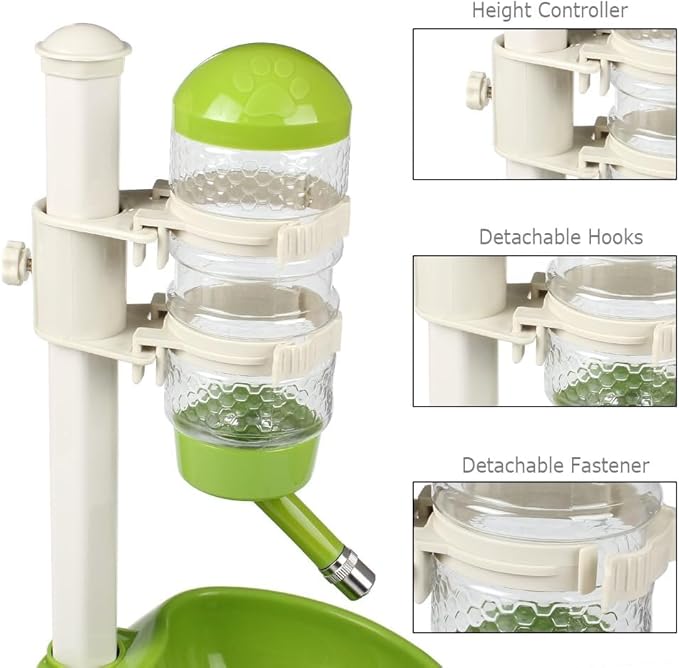Pet Feeder Water Dispenser Kit,Adjustable Height Pet Automatic Water Food Dispenser Dog Bowl Vertical Cat Feeder Bowl Waterer Set for Dog Puppy Kitten (Black)