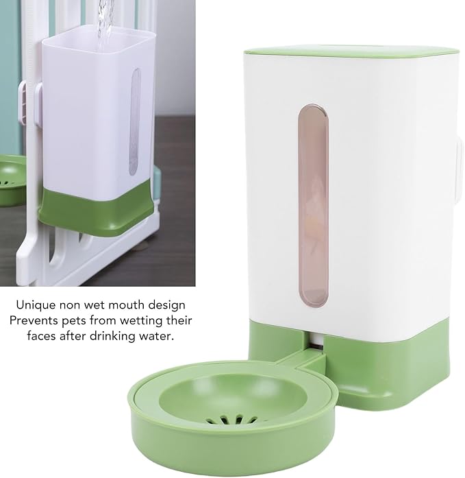POCREATION Hanging Automatic Pet Water Dispenser Cage Auto Pet Waterer 1.5L No Wet Mouth Design Transparent with Auto Feeding Mechanism for Dogs Cats Small Animals (Green)