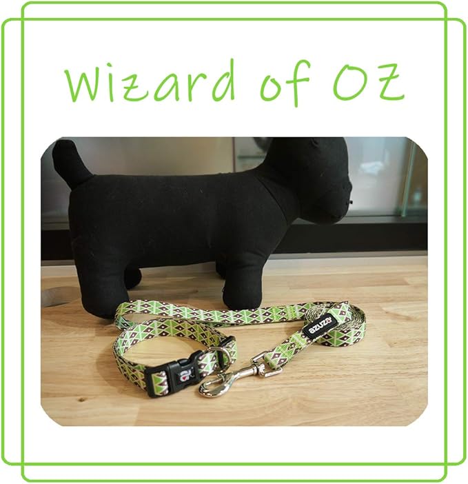 azuza Dog Collar and Leash Set, Adjustable Nylon Collar with Matching Leash, Green Diamond for Medium Dogs