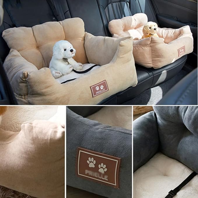 Dog Car Seat for Small Dogs,Soft Pet Car Travel Bedwith Safety Belt and Straps,Waterproof Dog Booster Seat with Storage Pockets,Small Dog Owner Gift,A