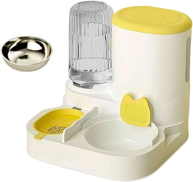 Automatic Dog Feeder and Water Dispenser,Food Feed,Drinking,Dog Bowl Automatic Pet Feeder for Bunny Small Animals Small Dogs, Yellow
