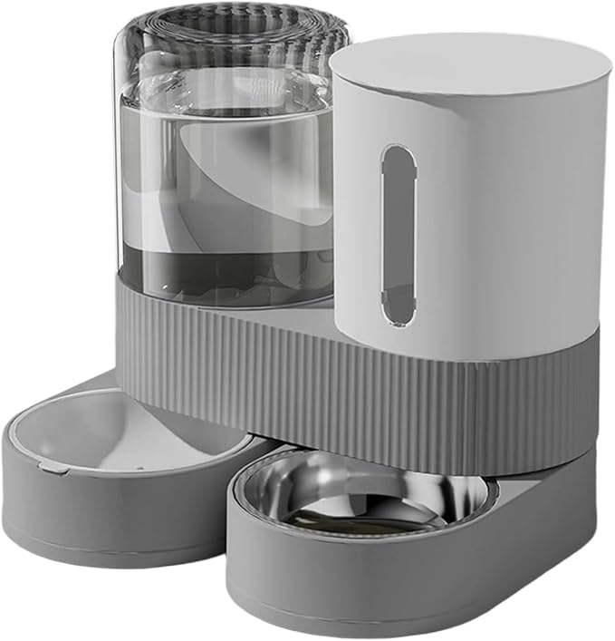 Automatic Pet Feeders with Removable Stainless Steel Bowls, Anti-Slip Base & Integrated Water Dispenser for Dogs Spill Elevated Bowl