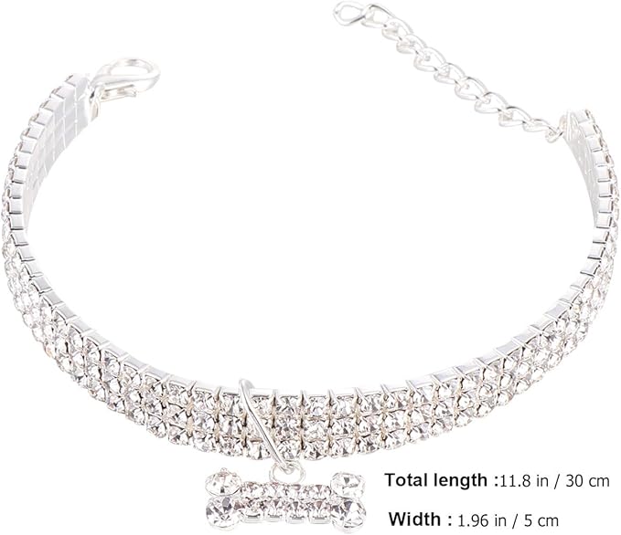 SUPVOX Rhinestone Pet Dog Collar Crystal Collar Adjustable Buckle White Large Size for Pets