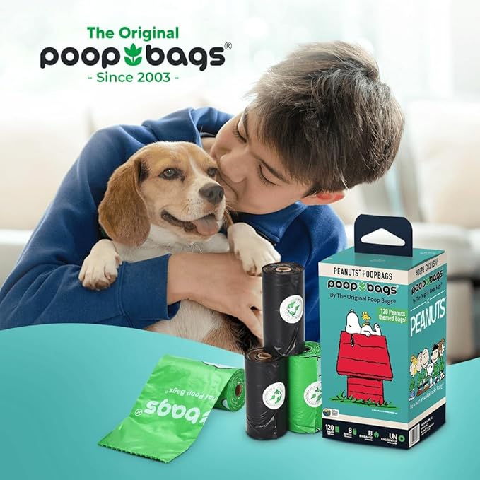 The Original Poop Bags® Peanuts Snoopy Dog Waste Bags – 38% Plant Based, Leak-Proof & Durable, Large Dog Poop Bags for Dispensers (960 Bags)