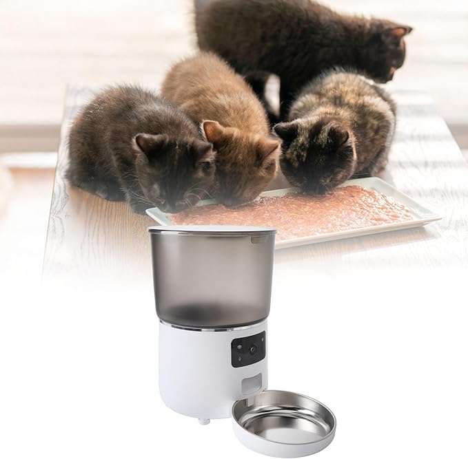 Automatic Cat Feeders, 4L Timed Cat Dry Food Dispenser, WiFi Automatic Dog Feeder, USB Auto Pet Food Dispenser with APP for Cats Dogs (White)