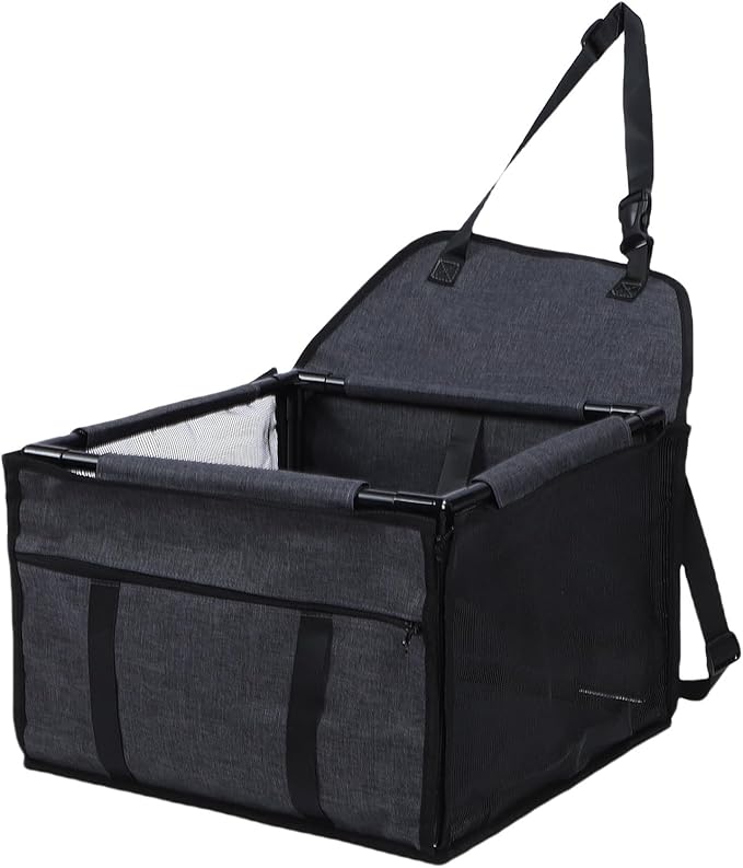 Small Dog Car Seat, Folding Travel Pet Carrier with Breathable Mesh for Small Dogs, Portable Dog Crate for Road Trips (Black and Gray)