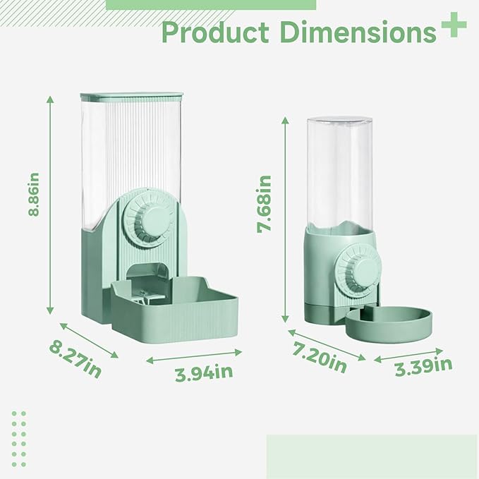 Automatic Pet Feeder And Waterer, 2-In-1 Green Set, For Dogs Cats And Birds, 54.1 Oz Feeder, 17.58 Oz Dispenser, Cage-Mount Design