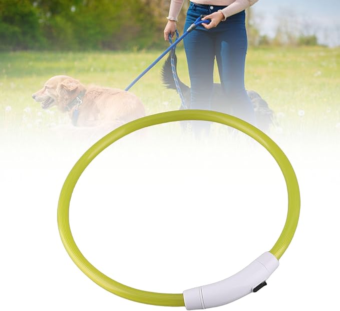 ZJchao LED Dog Collar Rechargeable Glowing Light Up Collar for Night Walks Durable Soft Silicone Necklace for Small Medium Large Dogs Yellow