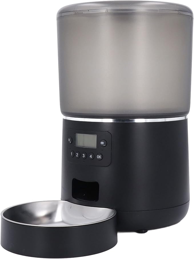 Timed Cat Feeder, Stainless Steel 4L with Dual Power Supply, Smart Control Pet Food Dispenser for Freshness PreservationEasy Cleaning for Automatic Feeding (US Plug)