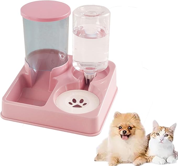 Automatic Pet Feeder and Water Dispenser Set, Dog Food Dispenser, 2 in 1 Gravity Cat Food Dispenser, Dog Water Bowl Dispenser, Cat Water Dispenser for Dogs Cats Pets Animals Large Capacity