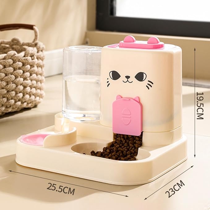 2 in 1 Automatic Pet Feeder and Water Dispenser, 1800ml Dry Food 800ml Water Capacity, Portable Cat Dog Food Bowl for Small Animals-