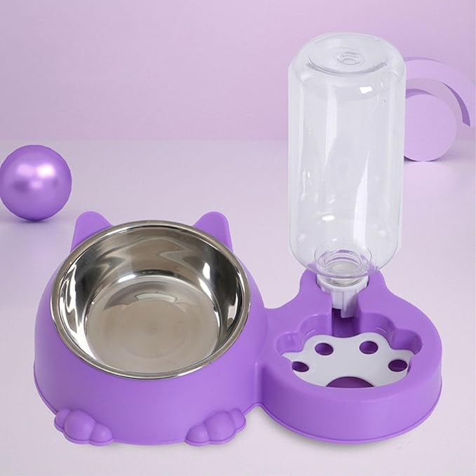 Dog Bowl with Automatic Water Bottle Practical Pets Water and Food Bowl Set for Small Medium Dogs Puppy- Violet