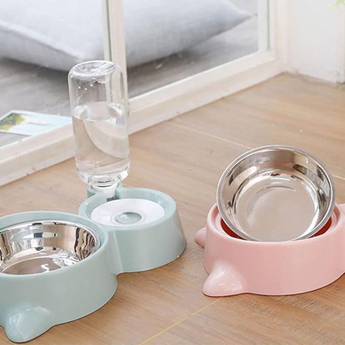 Dog Feeder Food Water Bowls Set Stainless Steel Bowl Dish Automatic Bottle Dispenser Easy to Pet Automatic Feeder and Waterer Dog Water Food Bowl Dispenser Set