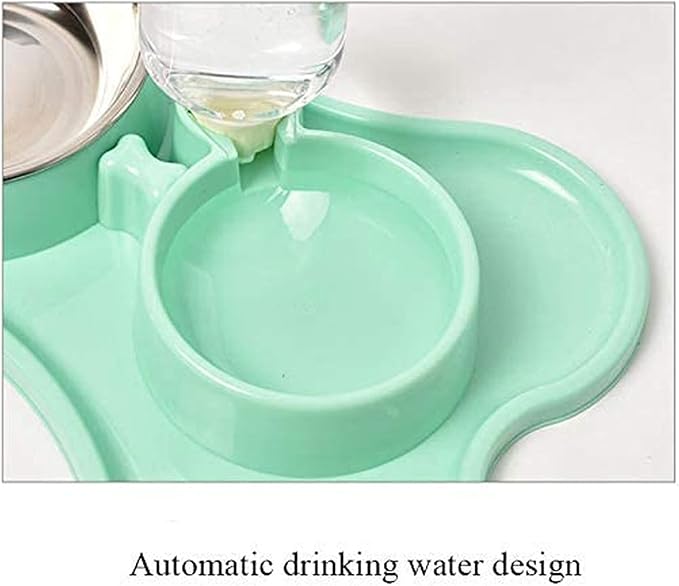 Pets Water and Food Double Bowl Set Dogs Cats Feeder Bowl and Self-Dispensing Gravity Automatic Waterer Dispenser with Bottle for Dogs Cats Pet Supplies