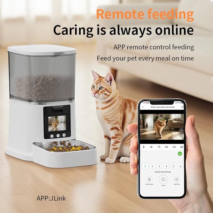 WiFi Smart HD Automatic Pet Feeder with Camera & Night Vision, 2-Way Audio, App and Remote Control, 6L,Dual Power, Easy to Clean,LCD Display, for Cat & Dog.