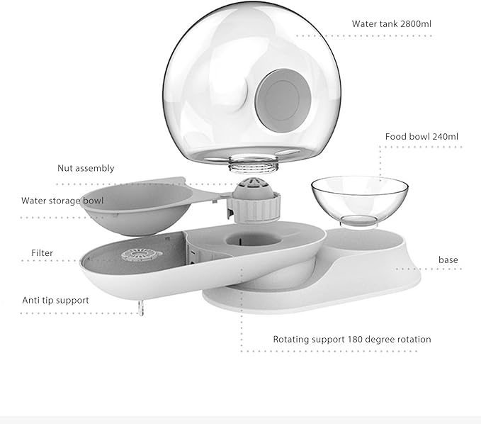 2.8L Pet Water Dispenser Shape Automatic Drinking Fountain Waterer Feeder Bowl Dispenser Automatic Cat Feeder Dog Feeder for Cats Dogs Puppy Non Slip Design(Grey)(Gray)