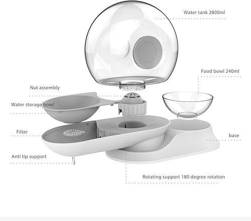 2.8L Pet Water Dispenser Shape Automatic Drinking Fountain Waterer Feeder Bowl Dispenser Automatic Cat Feeder Dog Feeder for Cats Dogs Puppy Non Slip Design(Grey)(Gray)