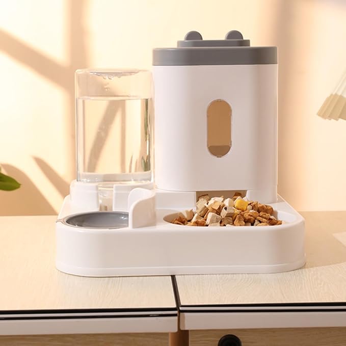 Convenient Pet Food Water Dispenser Large Capacity Feeder Automatic Gravity Cat Dog Visible Grey