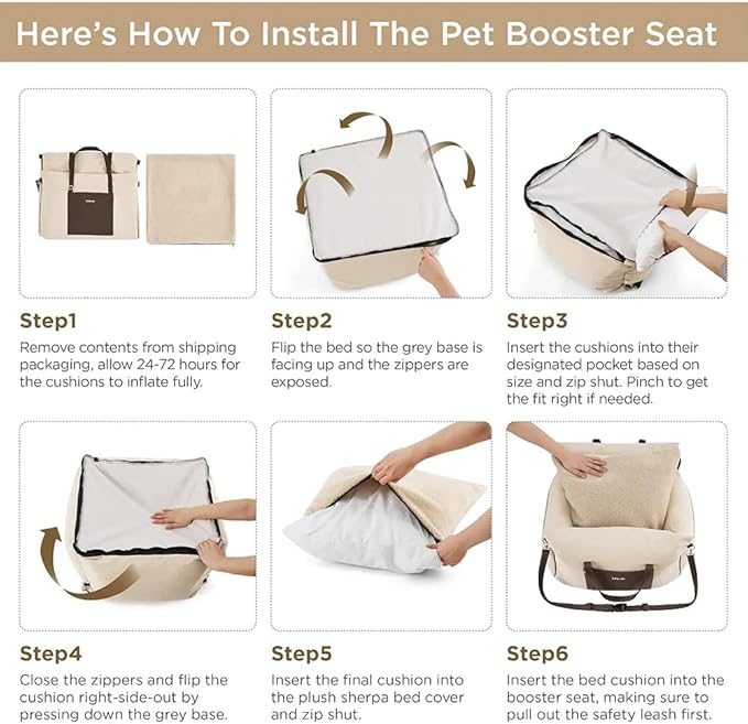 Small Dog Car Seat for Small Dogs - Waterproof Dog Booster Seat for Car with Storage Pockets, Clip-On Safety Leash and Thickened Memory Foam Filling, Pet Travel Carrier Bed Up to 25lbs