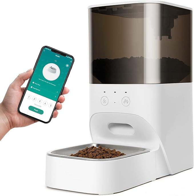 Automatic Cat Feeder, Timed Cat Feeder with APP Control,Dog Food Dispenser with Stainless Steel and Lock Lid, 30S Voice Recorder, 4L Programmable Pet Feeder,Up to 20 Portions 10 Meals Per Day