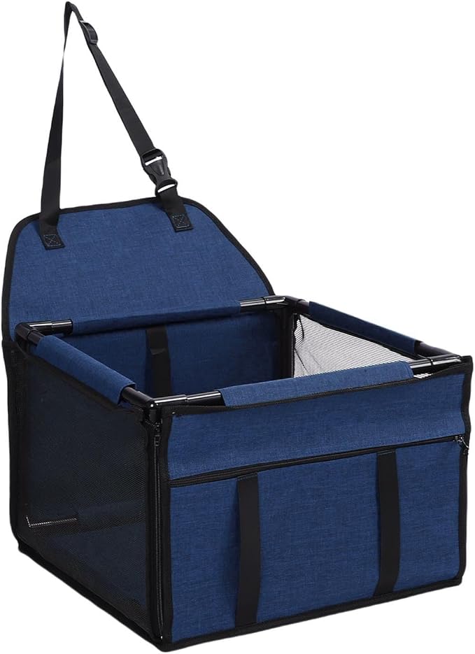 Dog Car Seat, Oxford Fabric Water Proof Dog Booster Seat Foldable Portable Pet Carseat Large Capacity Car Pet Bed, Puppy Carrier Safety Stable for Travel, 39x39x27cm (Dark Blue)