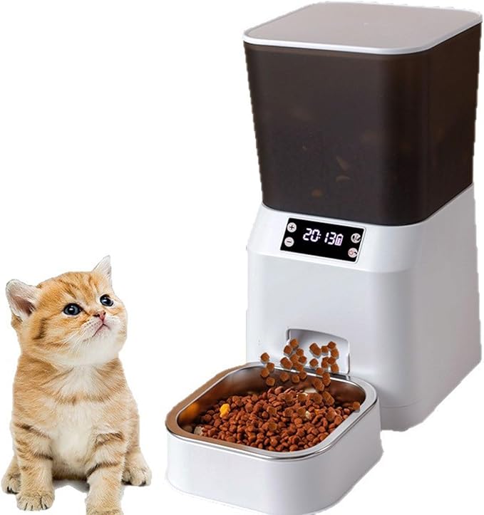Pet Feeder Pet Smart Automatic Feeder 4.5L Dry Food Dispenser Feeding Machine with Recording Dual Power Supply Compatible with Cats and Small Dogs Pets Supplies(Button Type)