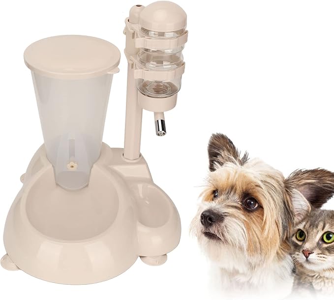 Automatic Pet Water Container with Food Bowl | Liftable & Rotatable Design for Dogs/Cats | 500ML Water Bottle & 800G Food Storage | Secure Base, ABS Material