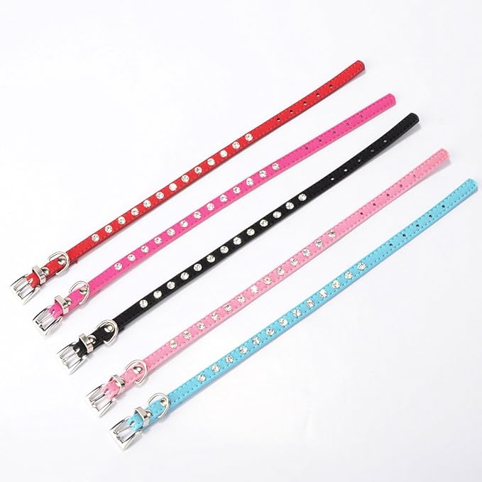 Serijoars Puppy Dog Collar with Crystal Diamond Colorful Bling Girl Puppy Small Dog Cat Collars (S, Hot Pink)
