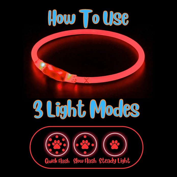 Dog Collar Light, Adjustable & USB Rechargeable, Water resistant, 3 light modes. Keep your Dog visible & safe at night, during walks. Suitable for all Pets, even people
