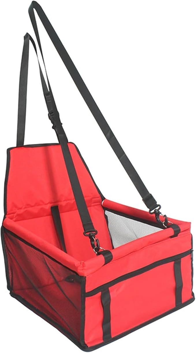Small Dog Car Seat，Comfortable Front and Back seat pet beds, Portable Foldable seat, Breathable PVC Frame, Includes seat Belt, fits Small Dogs/Cats Weighing up to 15 pounds (Red, L)