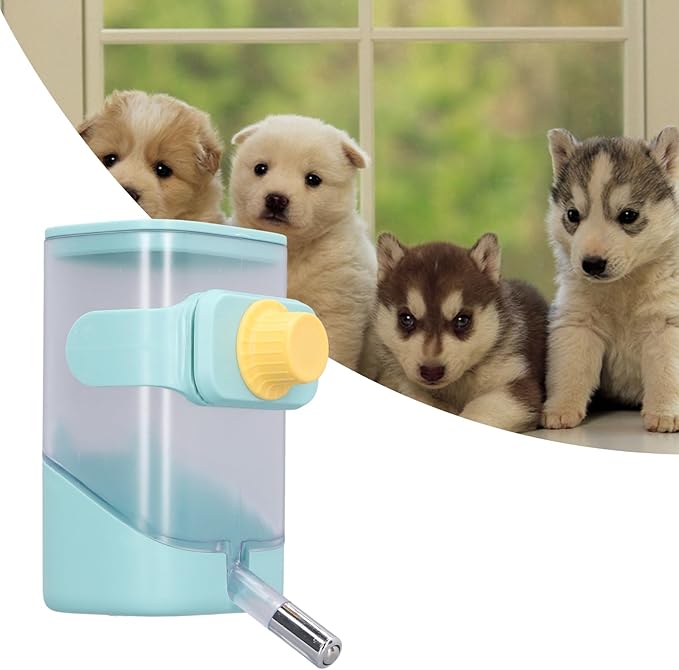 Pet Water Feeder, Food Grade Plastic Automatic Feeders Pet Water Dispenser with Stainless Steel Ball Cage Hanging Design for Cat Dog, 3.9 X 4.7 X 6.9in (GOTOTOPguvk17ywo0-12)