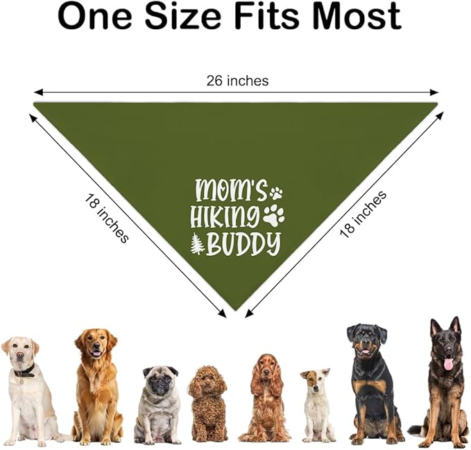 Mom's Hiking Buddy Green Dog Bandana, Christmas Birthday for Dog Lover Mom Hiking Enthusiast, Funny Pet Scarf Accessory Photo Prop for Hiking Outdoor Adventure Camping