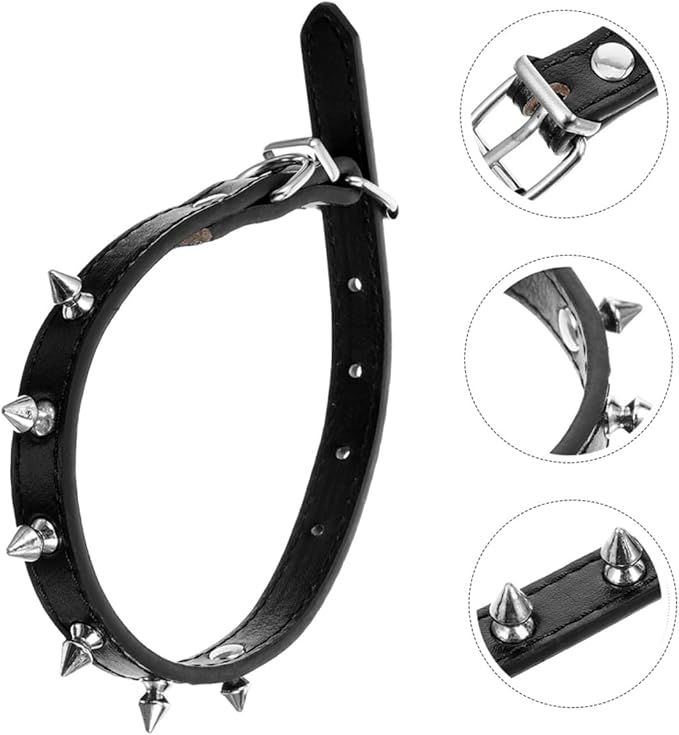 Rivet Dog Collar Adjustable Medium Size 2.0cm Wide Black Sturdy Leather Pet Collar for Walking and Training
