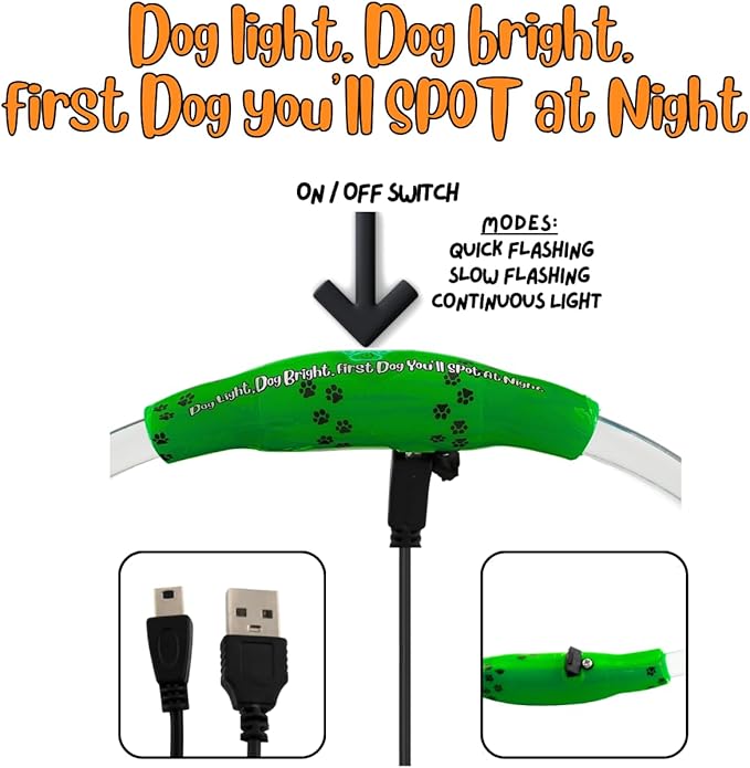 Dog Collar Light, Adjustable & USB Rechargeable, Water resistant, 3 light modes. Keep your Dog visible & safe at night, during walks. Suitable for all Pets, even people