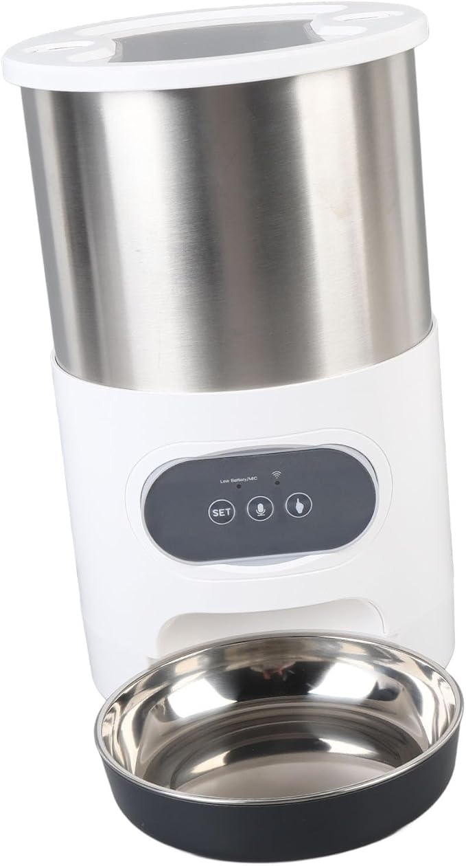 4L Automatic Timed Pet Feeder, Double Bowl Stainless Steel Food Dispenser for Cats and Dogs, with 4L Automatic Dog Feeder