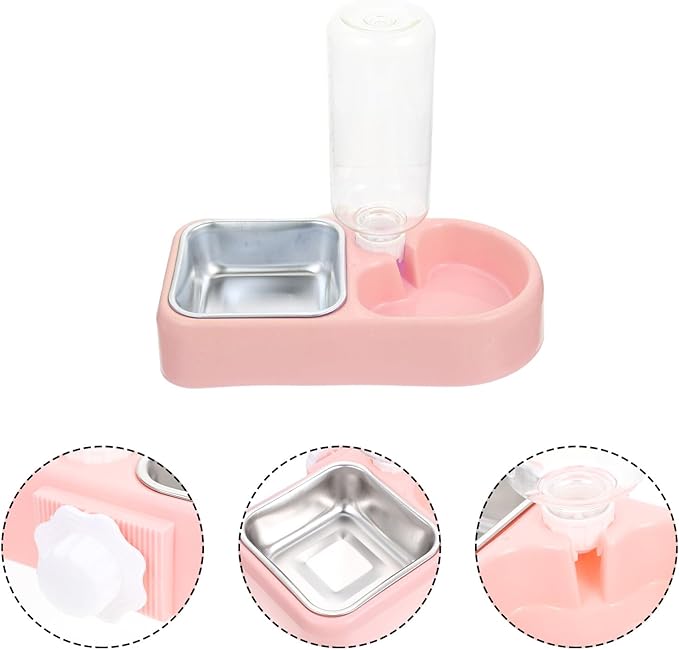 Toyvian Hanging Pet Feeder Bowl Set Automatic Water Refill Detachable Dog Cage Food Bowl Pink for Puppies and Cats