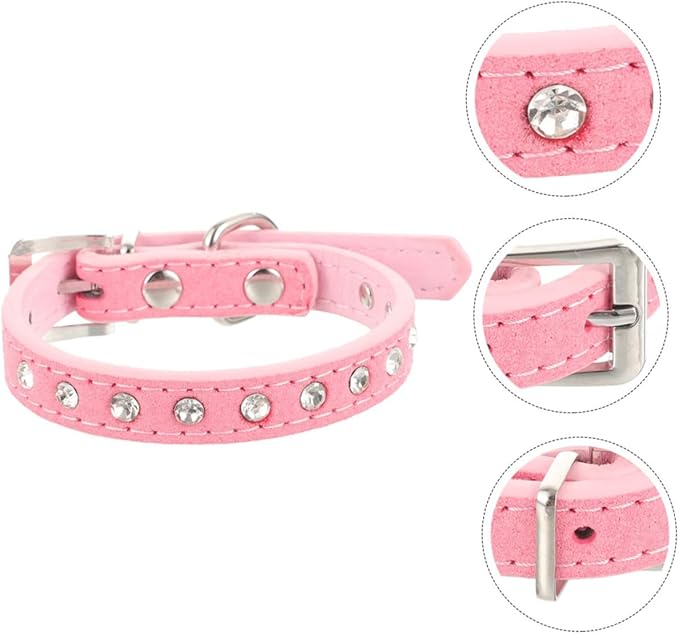 Adjustable Rhinestone Dog Collar for Small Dogs, Pu Leather Puppy Collar with Floral Design, 37x1.5cm Comfortable Pet Necklace for Daily Use
