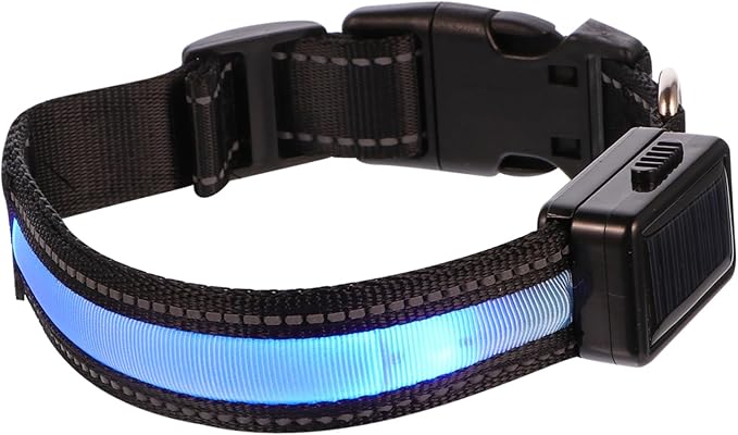 Led Glowing Dog Collar USB Rechargeable Light up Puppy Necklace Solar-Powered Pet Safety Accessory Stylish Blue s for Nighttime Visibility