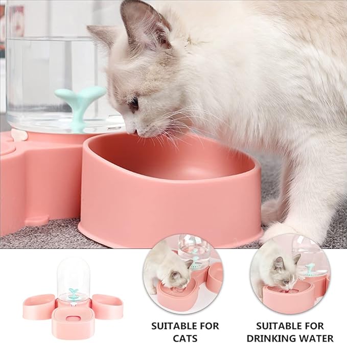 POPETPOP Detachable Pet Cat Dog Automatic Water Dispenser Bottle Double Bowls Capacity for Healthy Feeding and Drinking Spill Design for Cats and Dogs Three Bowls Pet Supplies Cherry