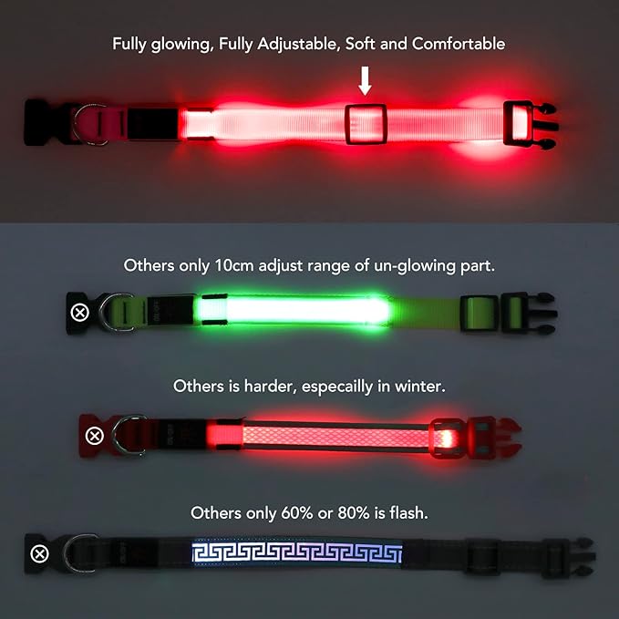 Light Up Dog Collar at Night, Led Dog Collar Adjustable, Rechargeable Waterproof, Dog Lights for Night Walking, Glow in The Dark Collar Light for Medium Large Dogs