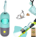 Dog Poop Bag Holder Dispenser with LED Flashlight - Night Visibility for Safe Evening Walks | Upgraded Hands-Free Leash Clip | Includes 15 Dog Waste Bags(Crystal Blue)