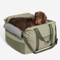 FUNNY FUZZY Waterproof Dog Car Seat for Small & Medium Dogs Up to 35lbs, Detachable & Washable Pet Booster Seat with Leash, Thick Cushion, Storage Pockets & Adjustable Straps (Green)