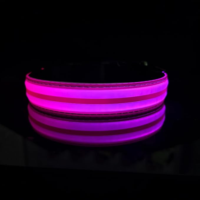 Dog Collar with Lights, 15 Lighting Modes Silicone Pet Collar, USB C Rechargeable LED Dog Collar for Night Safety, Adjustable Soft Glowing Collar for Dogs (DB-Pink, XS(7.87-11.8"))